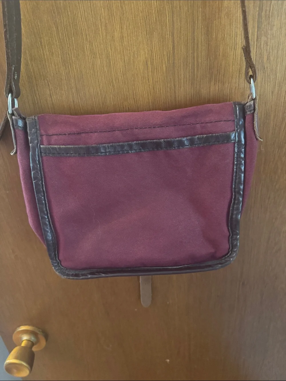 Duluth Trading Co Maroon Canvas Messenger Bag with Brown Trim